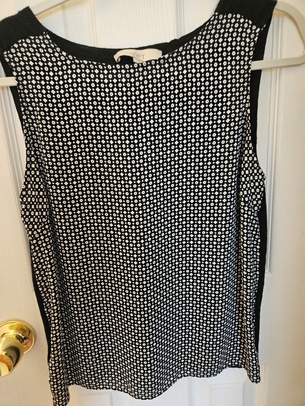 LOFT Black & White Geometric Mixed Media Blouse